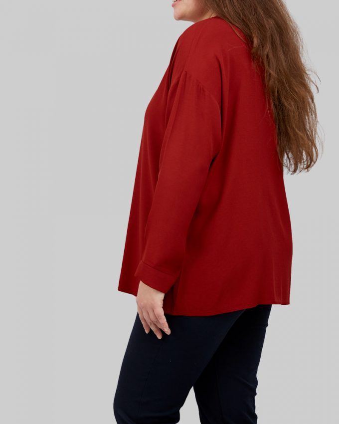 Γυναικείο πουκάμισο με σχέδιο φερμουάρ μπροστά σε κεραμιδί χρώμα πολύ άνετο και αέρινο με μακριά μανίκια