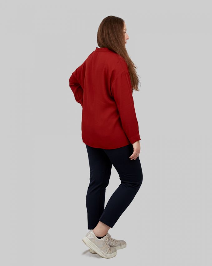 Γυναικείο πουκάμισο με σχέδιο φερμουάρ μπροστά σε κεραμιδί χρώμα πολύ άνετο και αέρινο με μακριά μανίκια