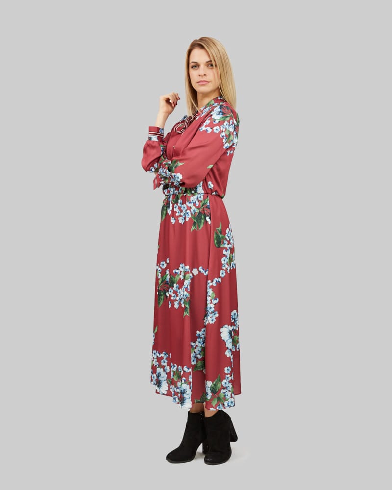 Midi γυναικείο φόρεμα με λαστιχο στη μέση 100% πολυεστερ