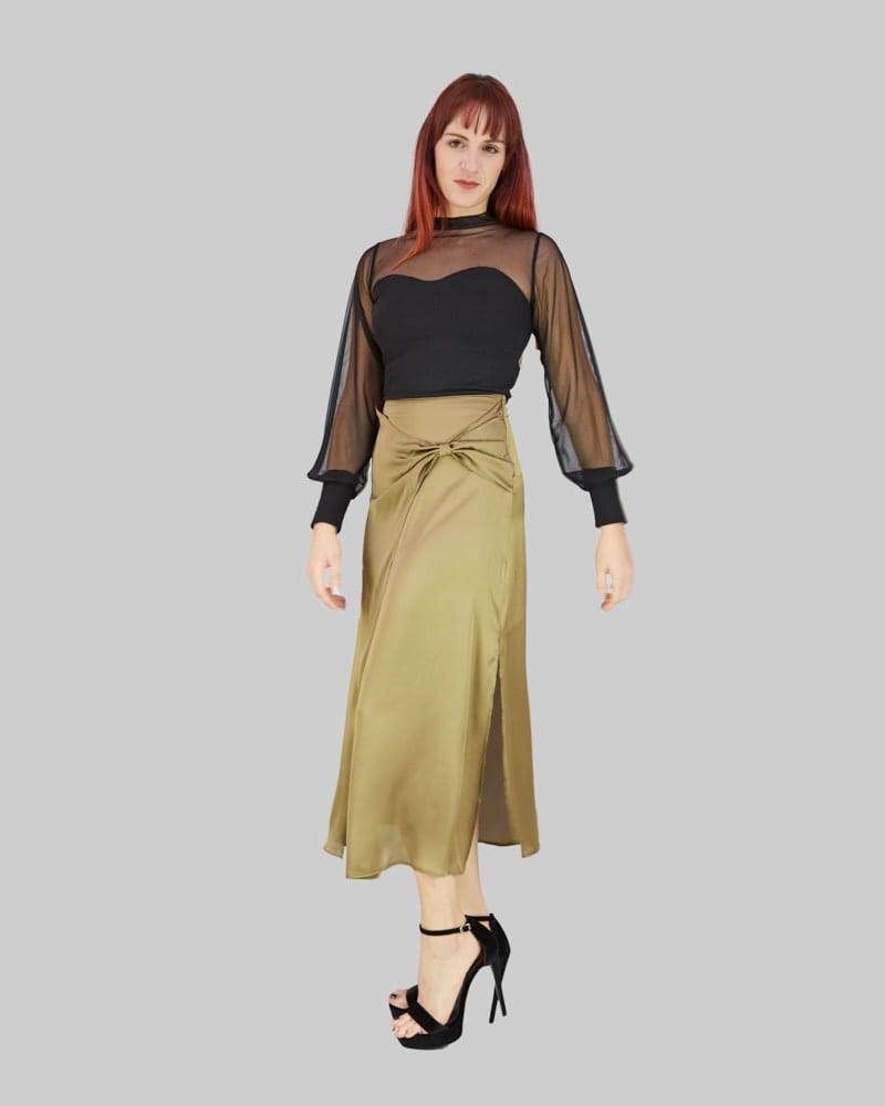 Midi γυναικεία φούστα με σκίσιμο στη μια πλευρά και φιόγκο 100% πολυεστερ