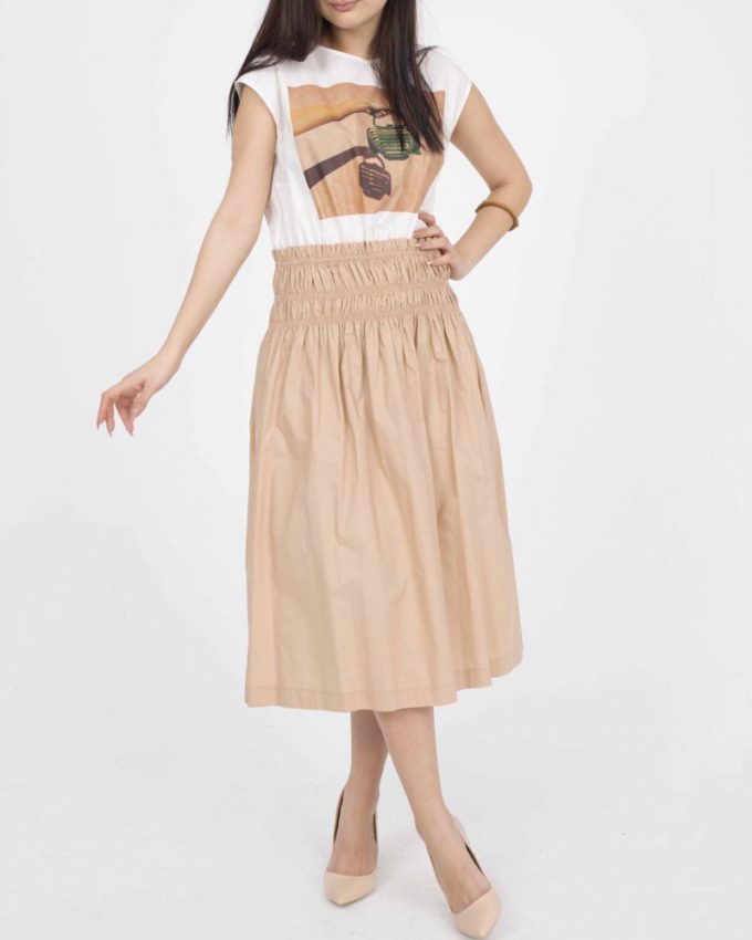 Γυναικείο βαμβακερό μπεζ Φόρεμα με λάστιχο