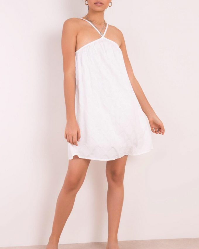 γυναικείο λευκό μίνι φόρεμα με έξω πλάτη αέρινο