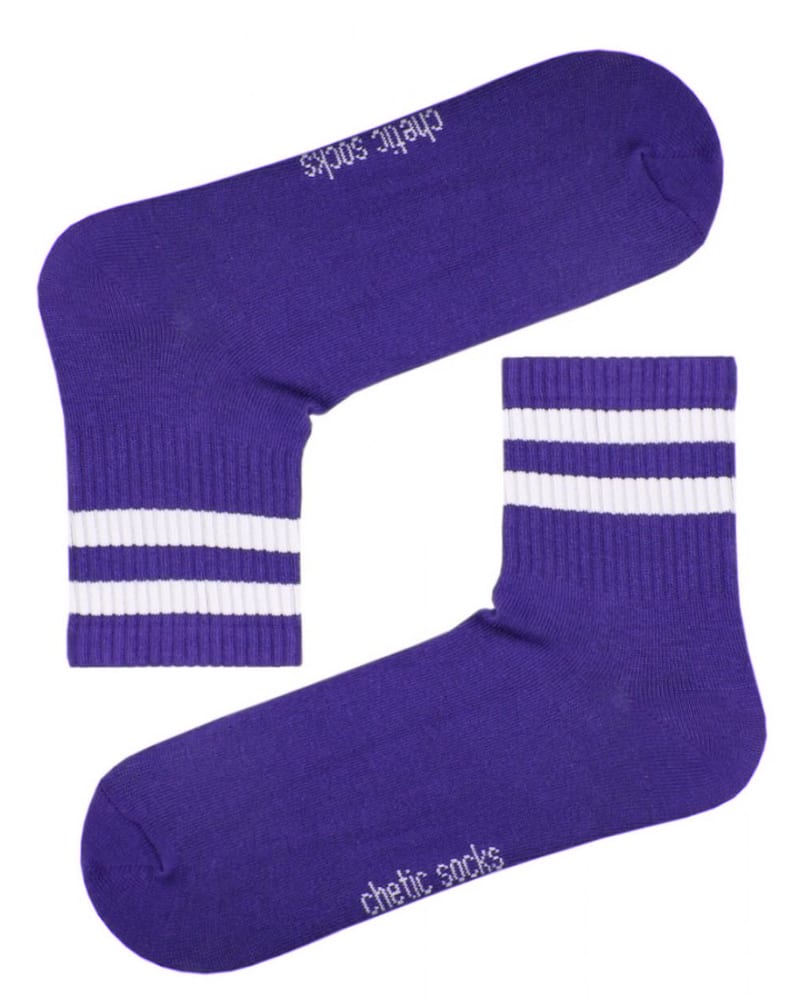 Αθλητικές κάλτσες με λωρίδες σε μοβ unisex 78% βαμβάκι