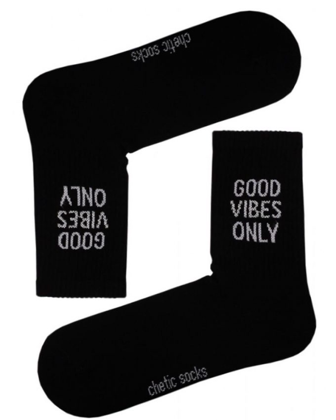 Γυναικείες ημίκοντες μαύρες κάλτσες σε σχέδιο Good Vibes Only βαμβακερές πολύ άνετες ζεστές και πρακτικές