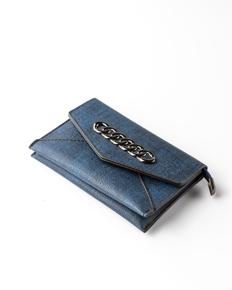 SOU Γυναικείο πορτοφόλι με μεταλλικό σχέδιο μπλε 100% δερματίνη