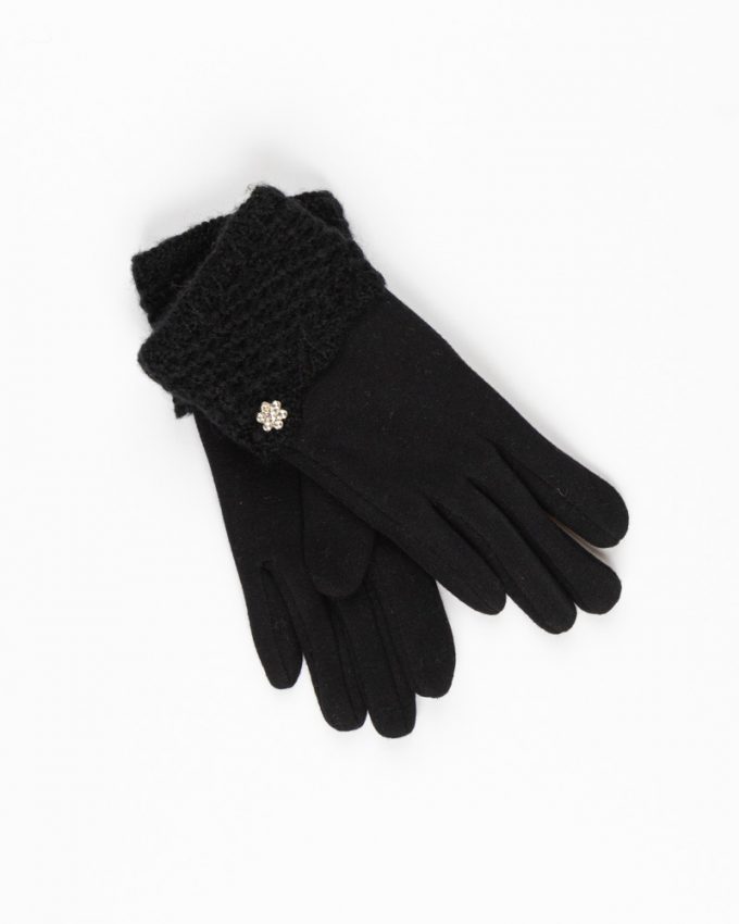 Γυναικεία μονόχρωμα απλά γάντια καστόρι με διακριτικά γουνάκια στους καρπούς σε μαύρο κόκκινο και γκρι χρώμα