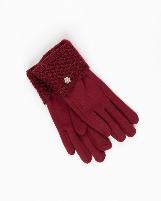 Γυναικεία μάλλινα γάντια σε κόκκινο χρώμα με πλέξη πολύ ζεστά και άνετα σε απλό σχέδιο και κλασσική γραμμή