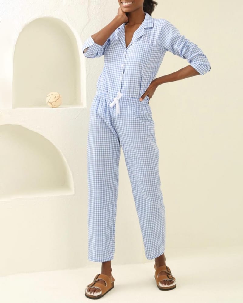 Γυναικείες καρό πιτζάμες βαμβακερές μπλε 100% βαμβακέρο