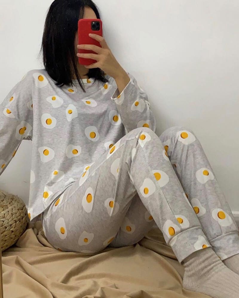 Γυναικείες πιτζάμες με σχέδιο αυγό 100% ακρυλικό