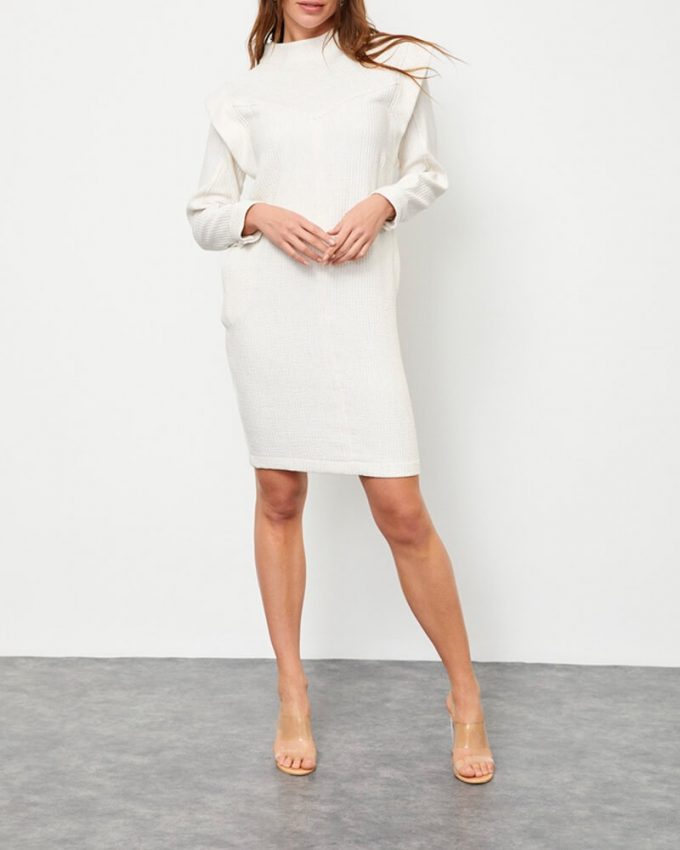 γυναικείο λευκό φόρεμα μίντι με ιδιαίτερο σχέδιο στα μανίκια