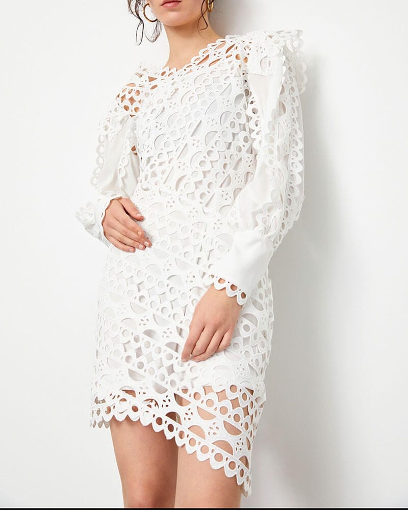Γυναικείο φόρεμα με δαντέλα λευκό 100% πολυεστερ