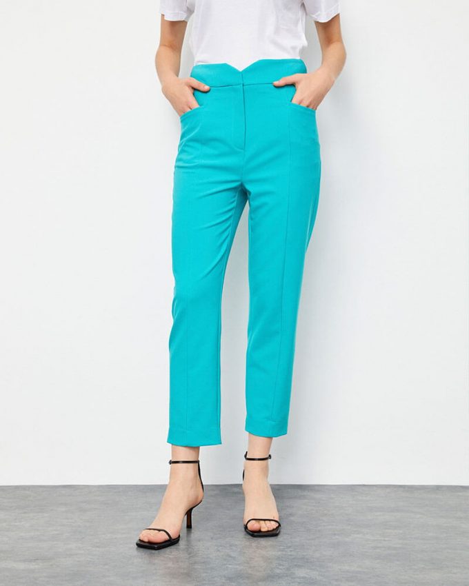 γυναικείο γαλάζιο ψηλόμεσο παντελόνι με τσέπες