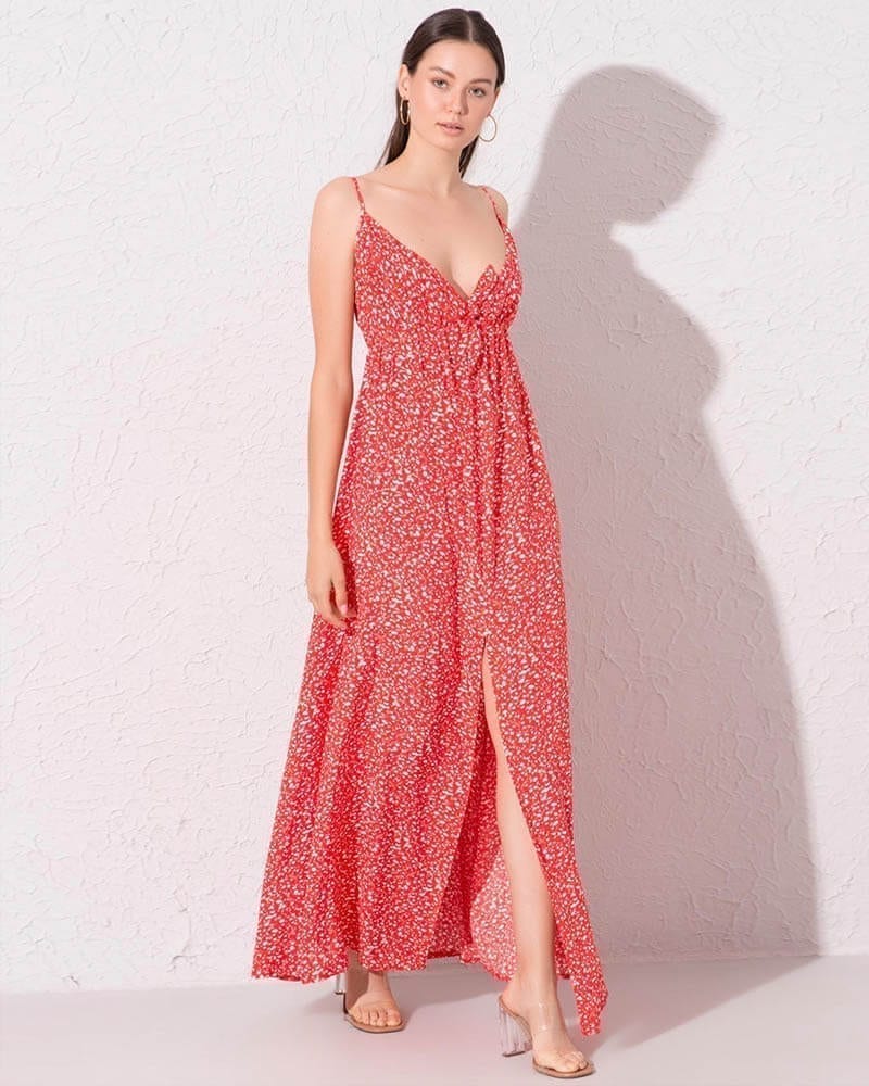 Γυναικείο φόρεμα με τιράντα ALURE-κόκκινο 100% βισκόζη