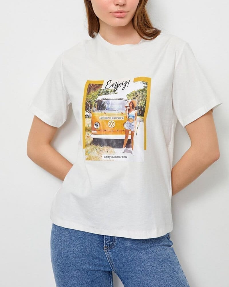 Γυναικείο t-shirt με σχέδιο Enjoy-λευκό 100% βαμβακέρο