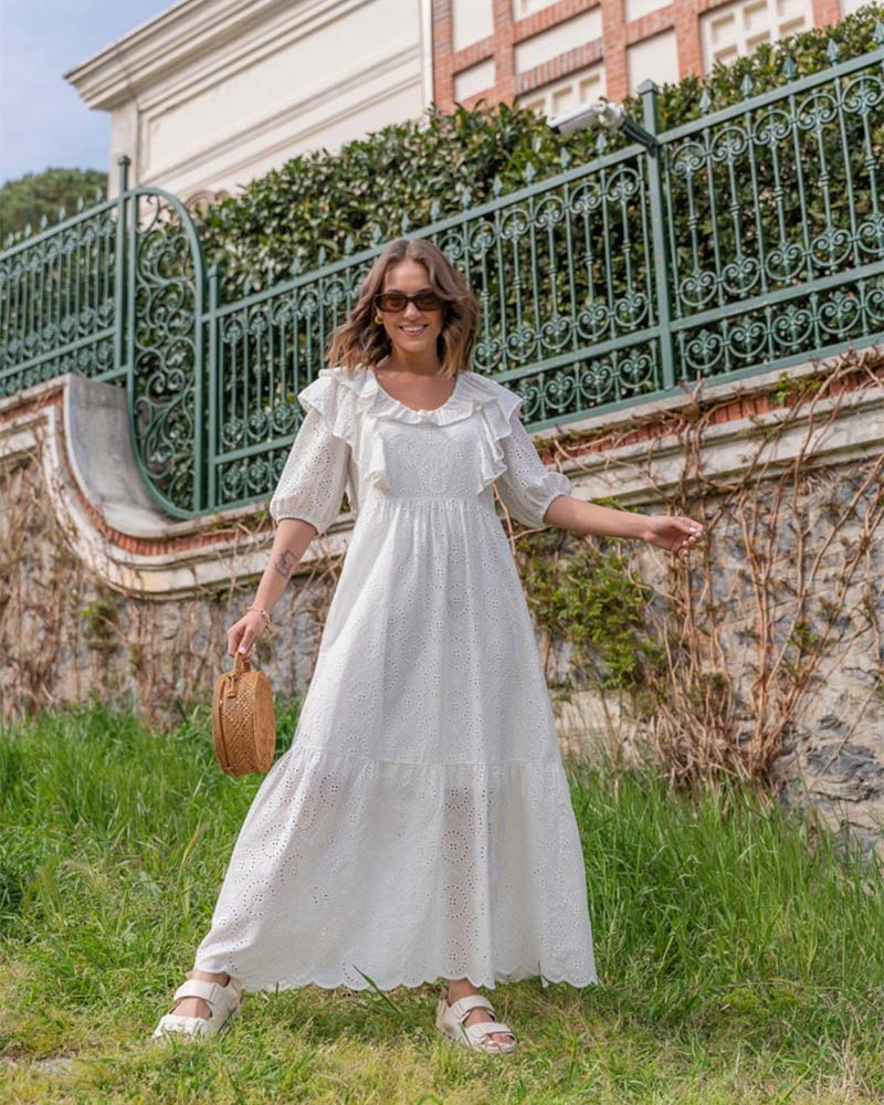 Γυναικείο φόρεμα με διάτρητα κεντήματα Thalia 100% βαμβακέρο