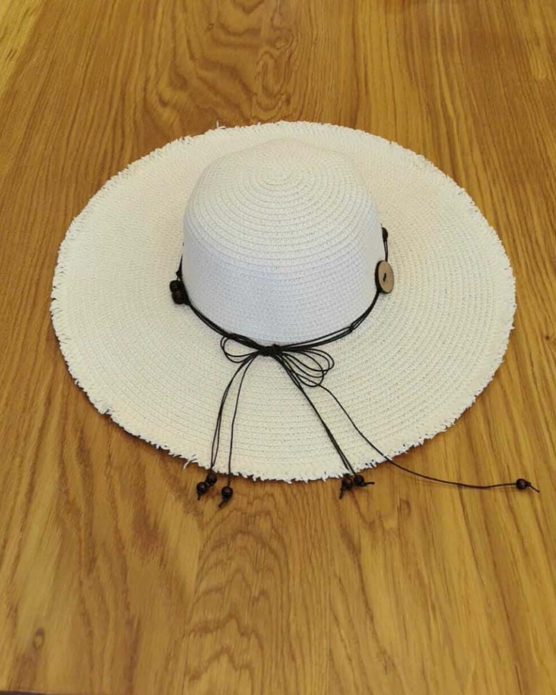 Γυναικείο ψάθινο καπέλο με κουμπιά