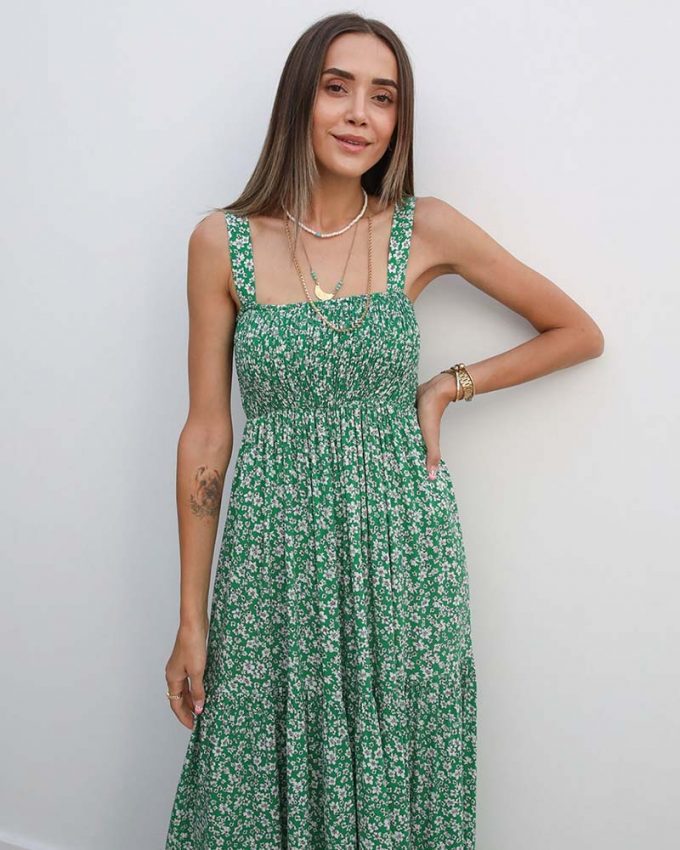 γυναικείο maxi φόρεμα πράσινο φλοράλ