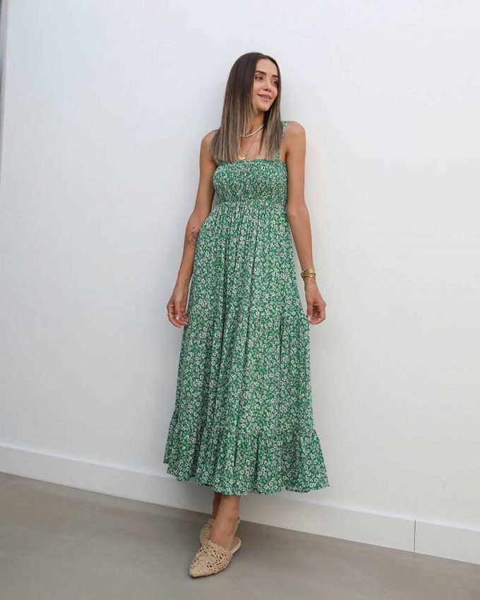 γυναικείο maxi φόρεμα πράσινο φλοράλ