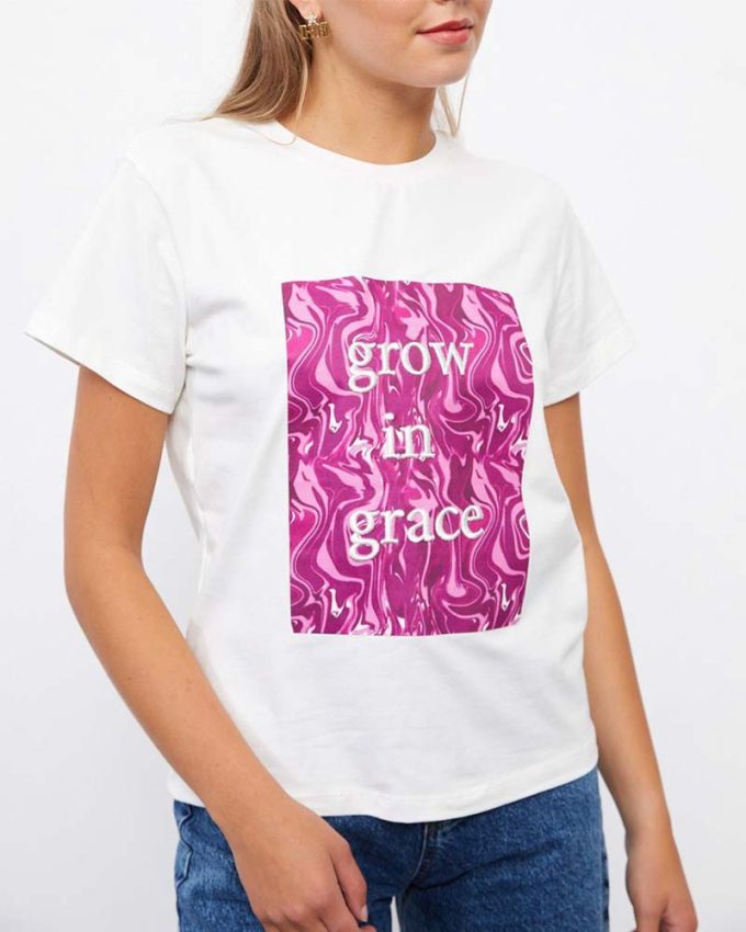Λευκό γυναικείο T-Shirt με τύπωμα grow in grace