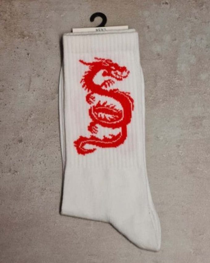 ανδρικές κάλτσες ψηλές άσπρες με red dragon