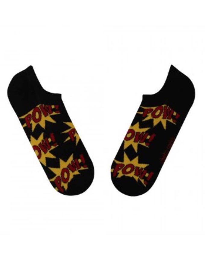 γυναικείες κοντές βαμβακερές κάλτσες σοσόνια με σχέδια POW μαύρο
