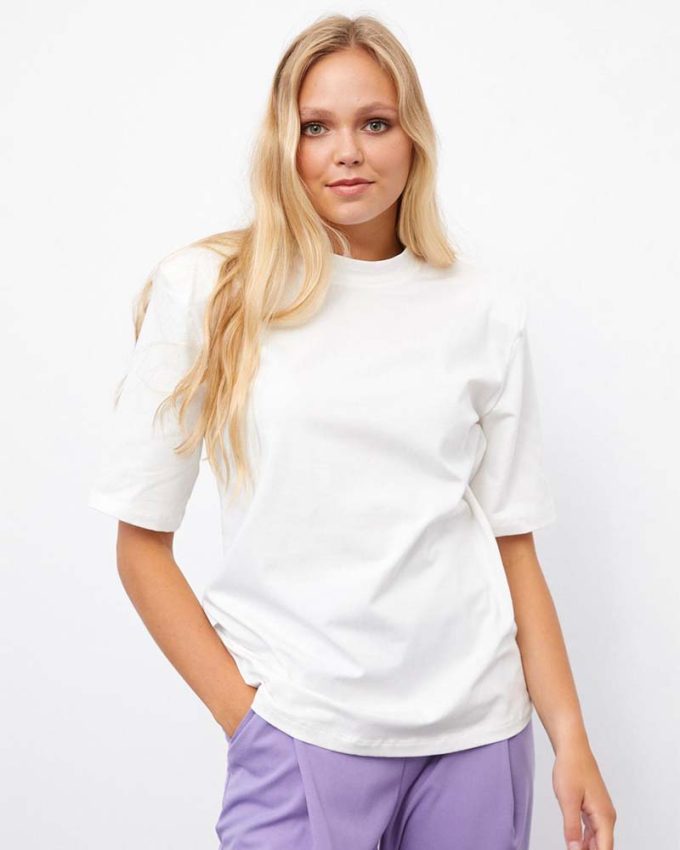 Λευκό Γυναικείο κοντομάνικο T-shirt με βάτες