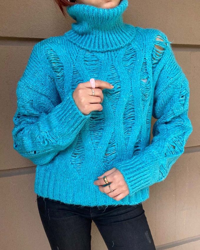 γυναικείο πουλόβερ με φερμουάρ μακρυμάνικο μπλε ζεστό