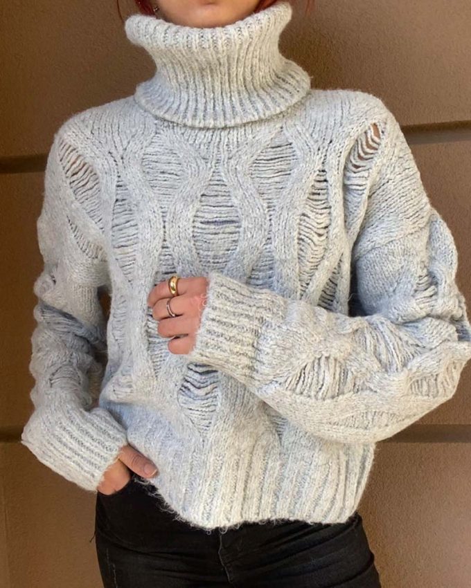 γυναικείο πουλόβερ με φερμουάρ μακρυμάνικο ζεστό γκρι ανοιχτό