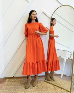 Πορτοκαλί μακρύ φόρεμα γυναικείο