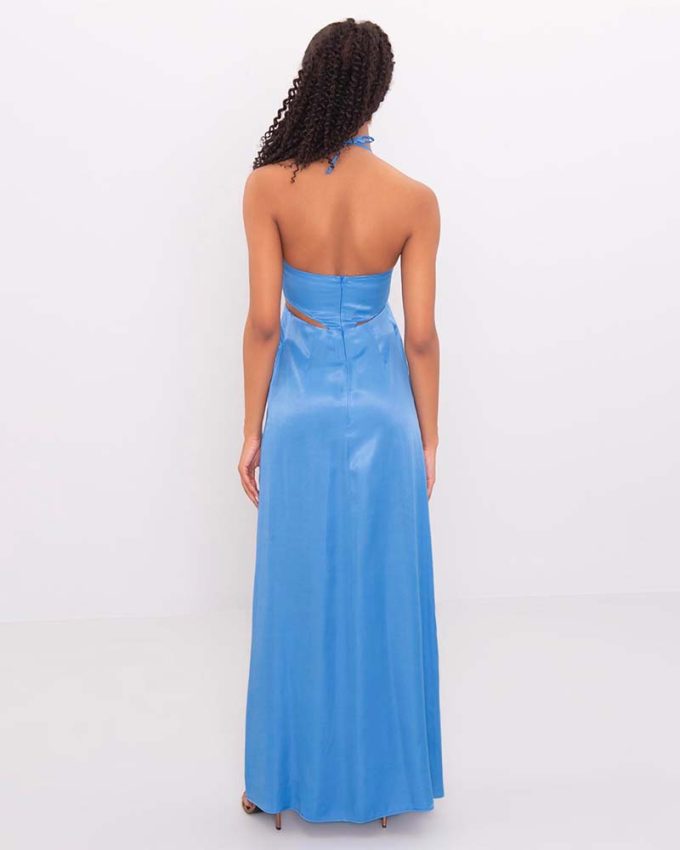 Γαλάζιο γυναικείο φόρεμα καλοκαιρινό με ανοιχτή πλάτη