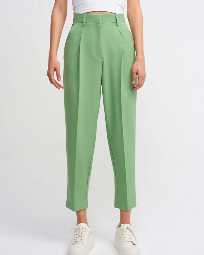 Πράσινο ψηλόμεσο υφασμάτινο γυναικείο παντελόνι