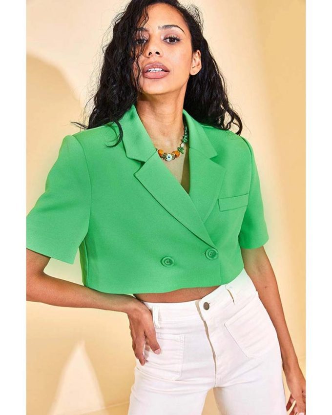 πράσινο γυναικείο κοντό σακάκι με κουμπιά