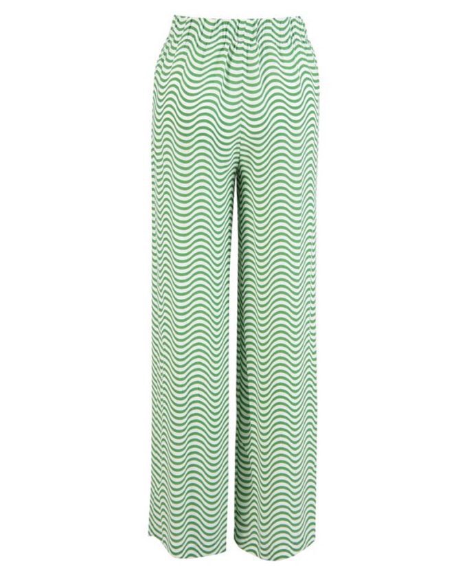 γυναικεία πράσινη παντελόνα ριγέ με άσπρο
