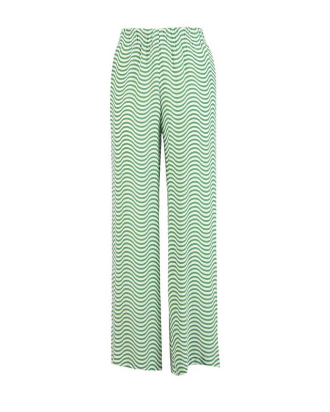γυναικεία πράσινη παντελόνα ριγέ με άσπρο