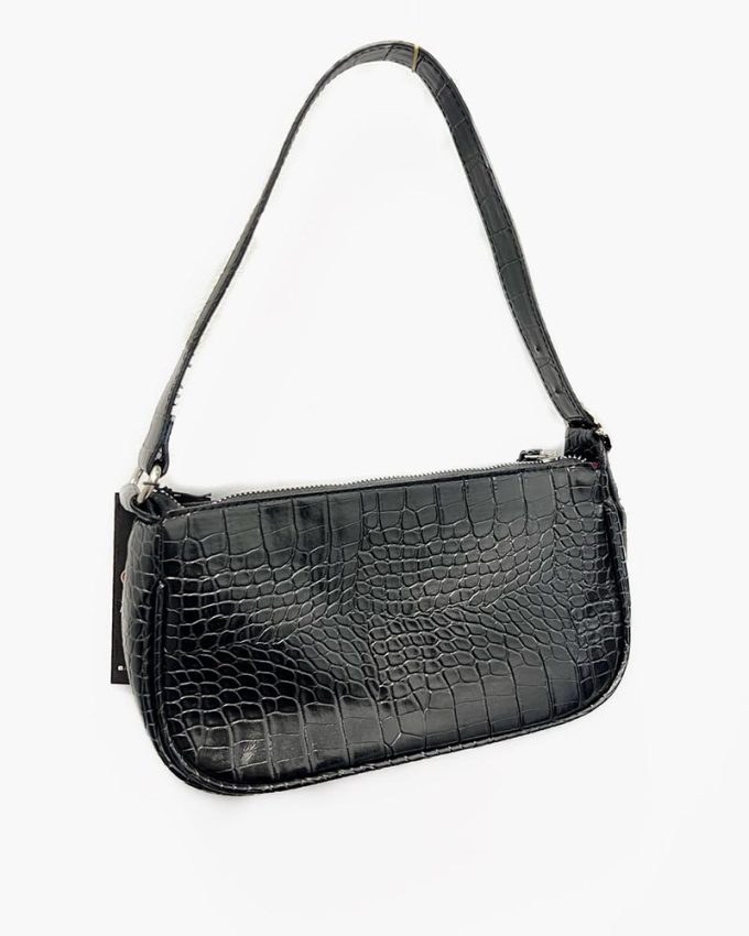 γυναικεία κροκό τσάντα σε μαύρο χρώμα