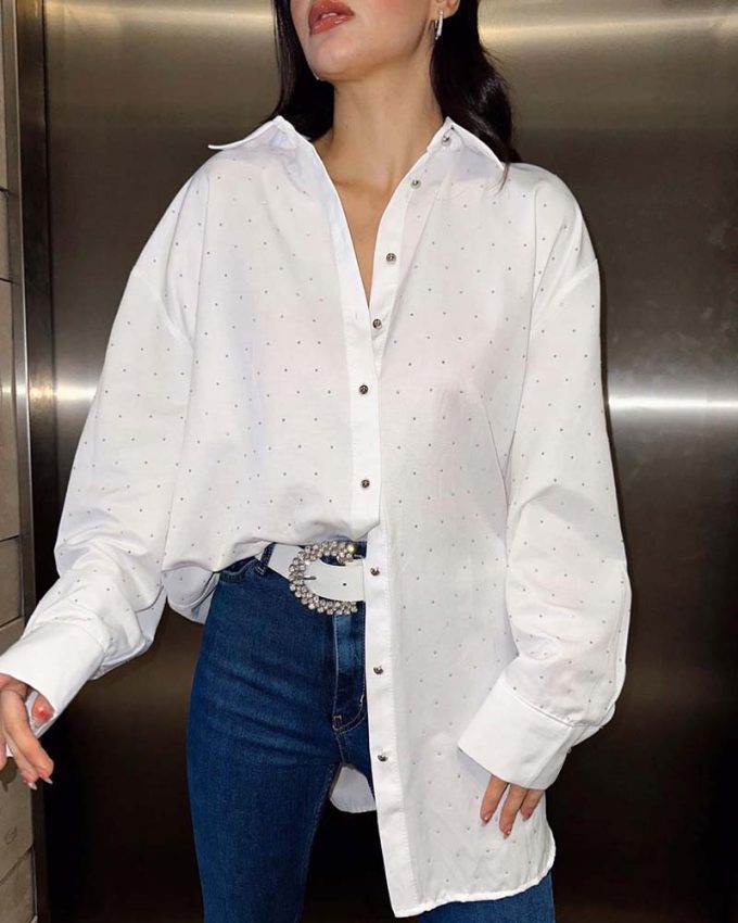 γυναικείο λευκό oversized πουκάμισο με μικρές λεπτομέρειες