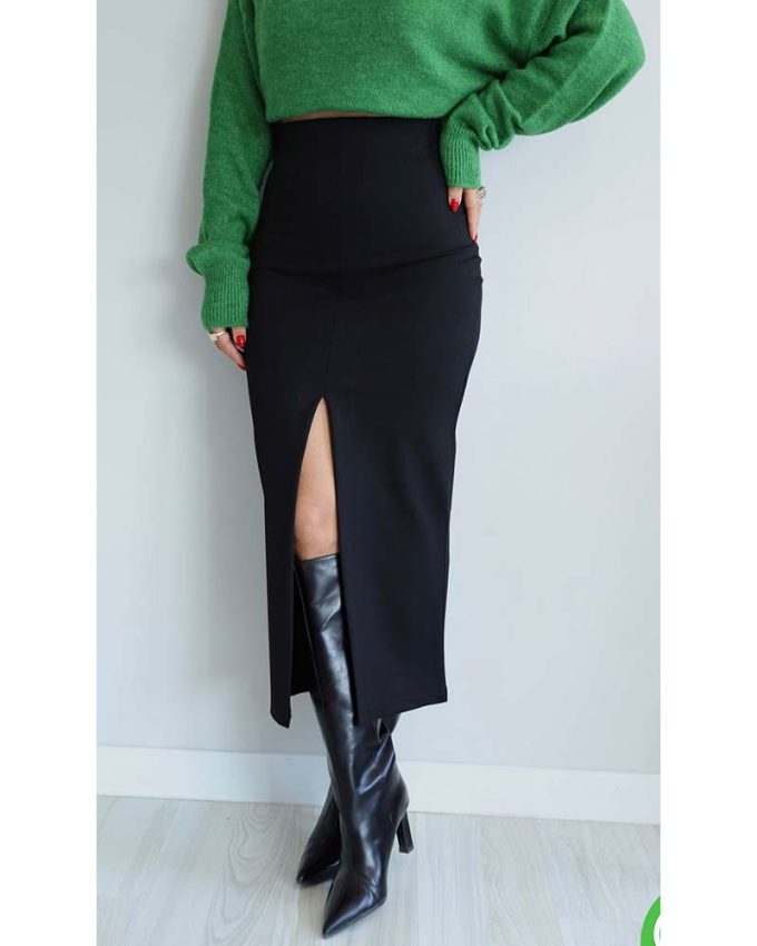 γυναικεία midi μαύρη φούστα με σκίσιμο