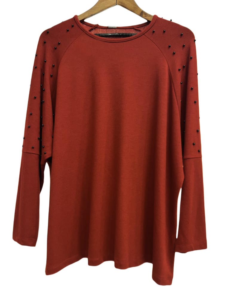 SOU Reele γυναικεία μακρυμάνικη μπλούζα με χάντρες 95% βισκοζη