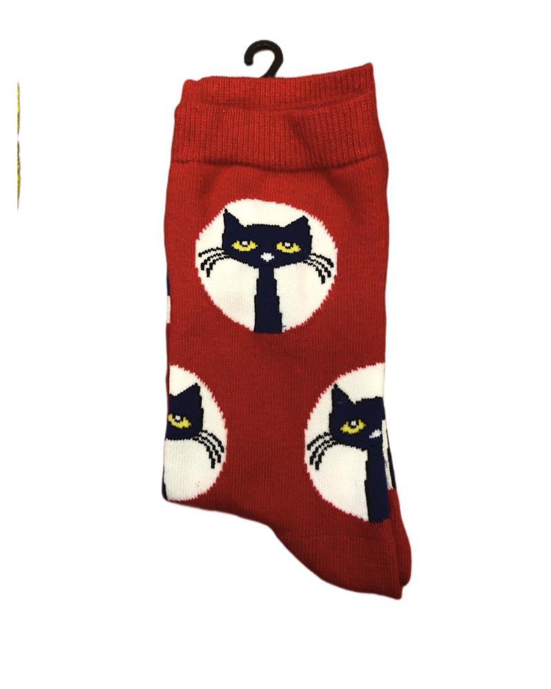 Κάλτσες σκούρο μπλε γάτα κόκκινο unisex 78% βαμβάκι