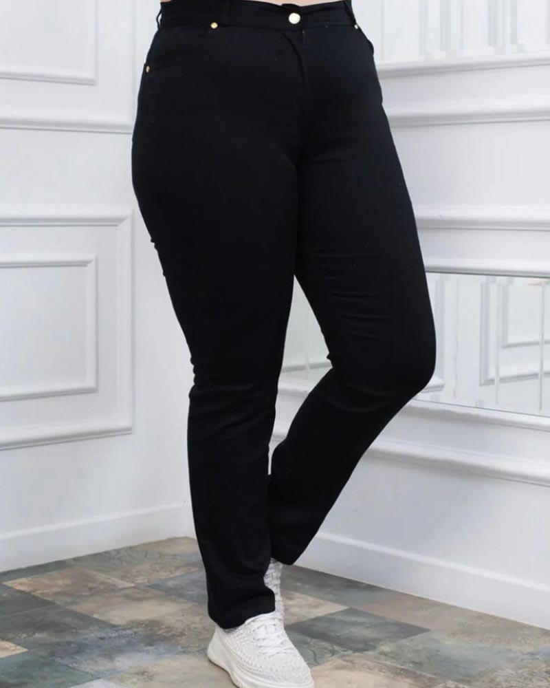 SOU Γυναικείο ψηλόμεσο παντελόνι Bigsize μαύρο 25% πολυαμιδη, 5% ελασταν, 70% βαμβάκι