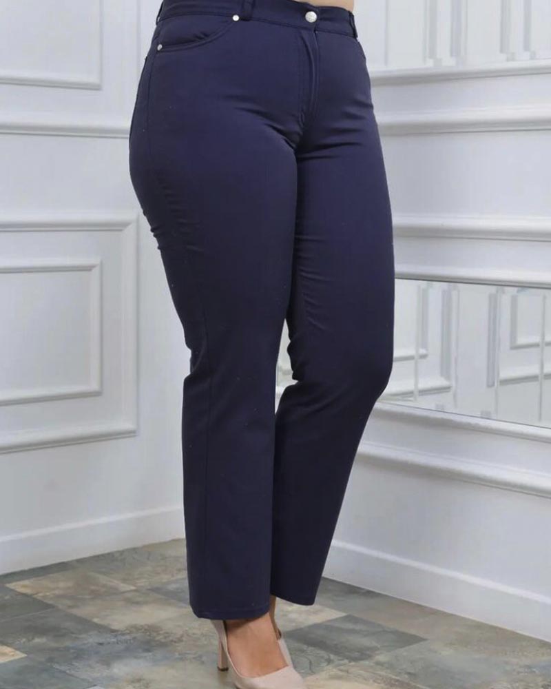 SOU Γυναικείο ψηλόμεσο παντελόνι Bigsize σκούρο μπλε 25% πολυαμιδη, 5% ελασταν, 70% βαμβάκι
